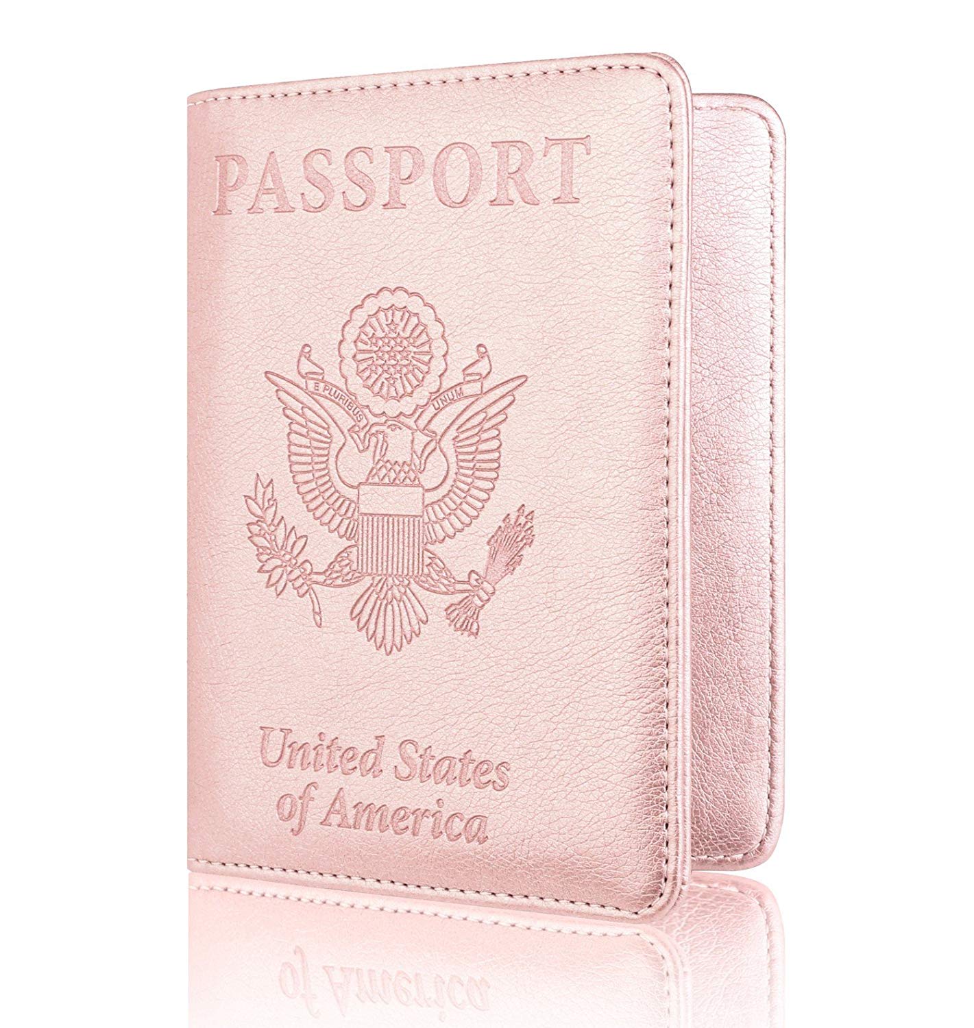 Leather Passport Holder Cover Leather Rfid Blocking Passport Wallet Case for Men Women, Rose Gold